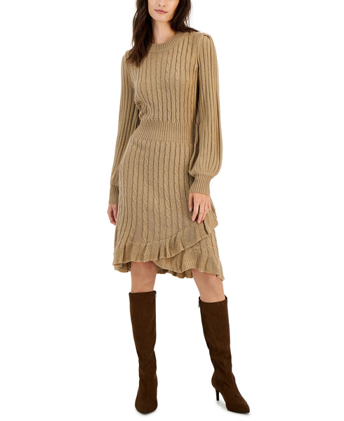 Taylor Womens Cable Knit Asymmetrical Hem Sweater Dress